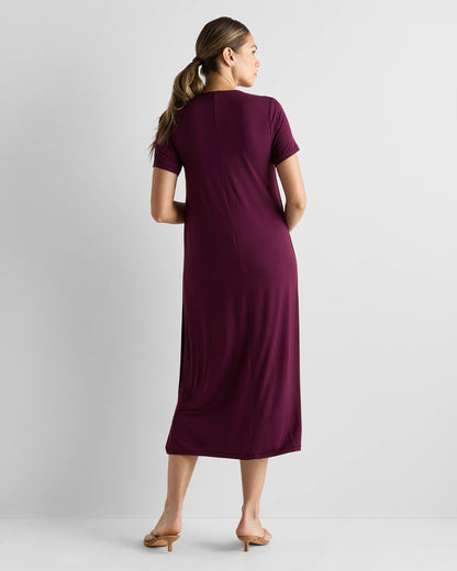 Bamboo Jersey Maternity & Nursing T-Shirt Dress - XS / Wine Tasting Red