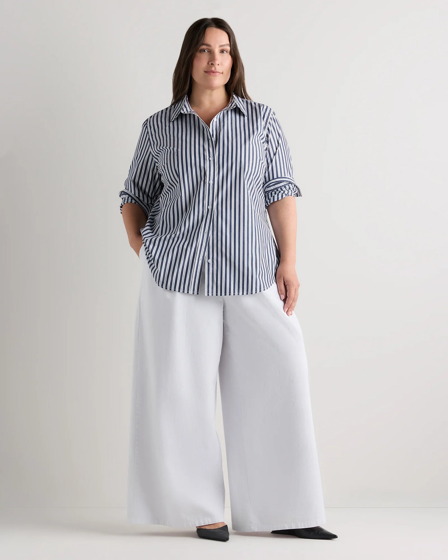 100% Organic Cotton Poplin Long Sleeve Shirt - 1X / Classic White