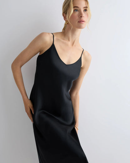 100% Washable Silk Slip Dress - XS / Black