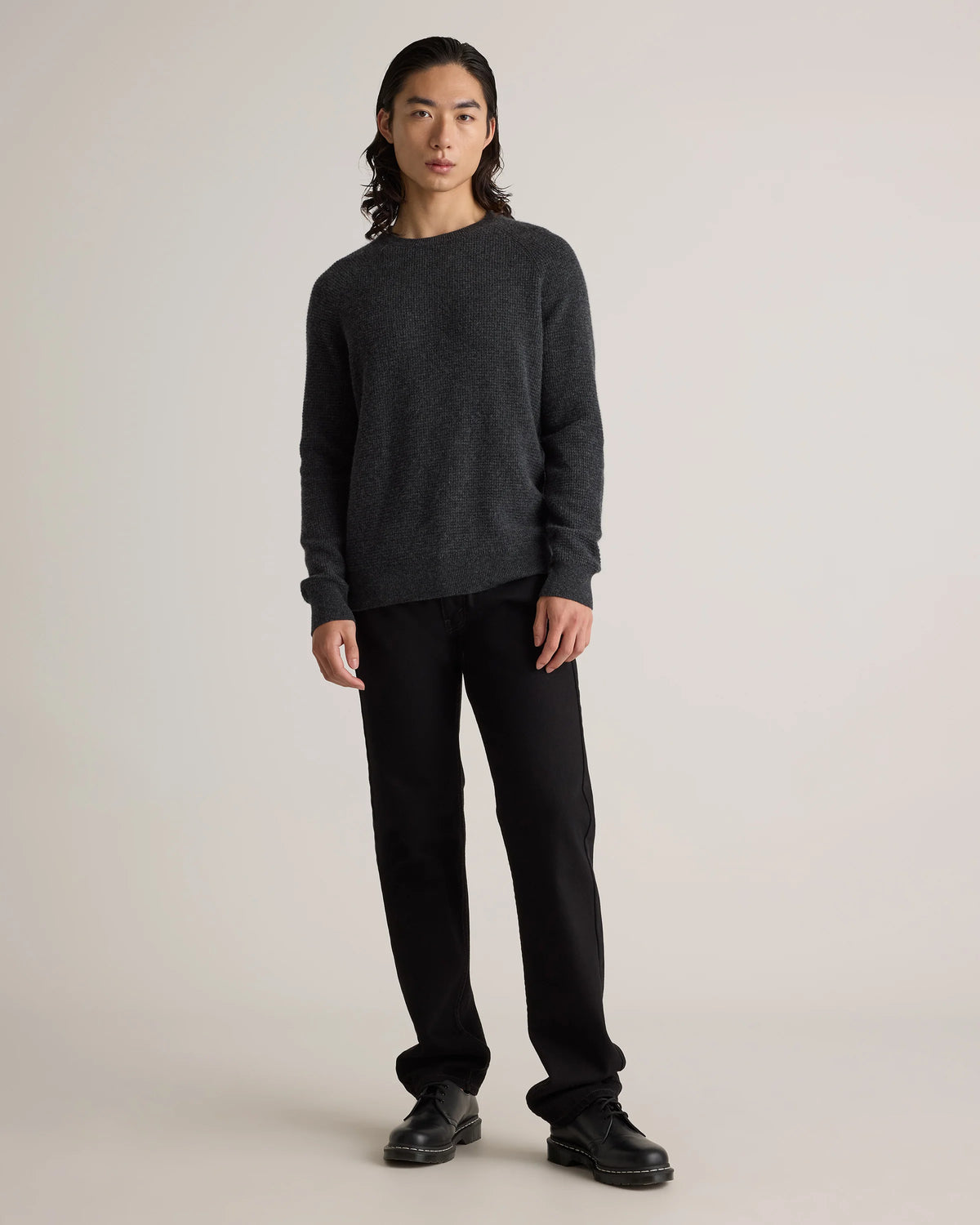 Mongolian Cashmere Waffle Sweatshirt - S / Faded Denim