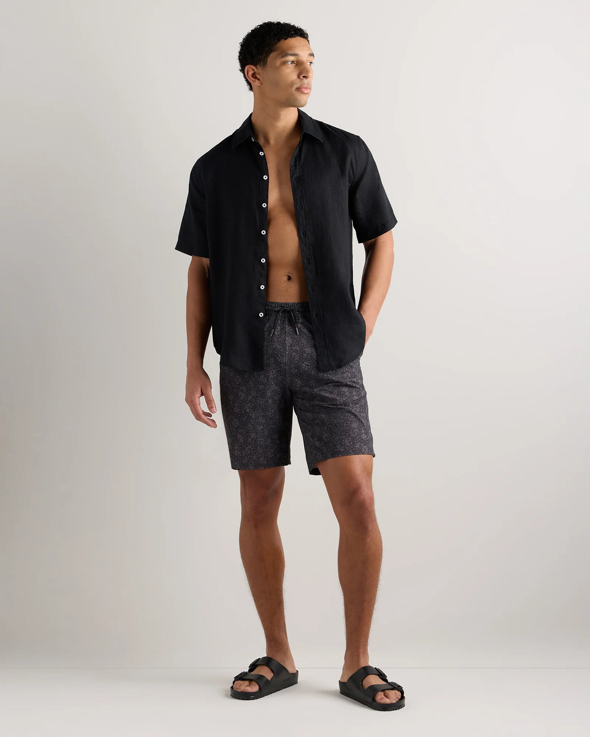 Italian Swim Trunks - 9" - S / Navy Palms