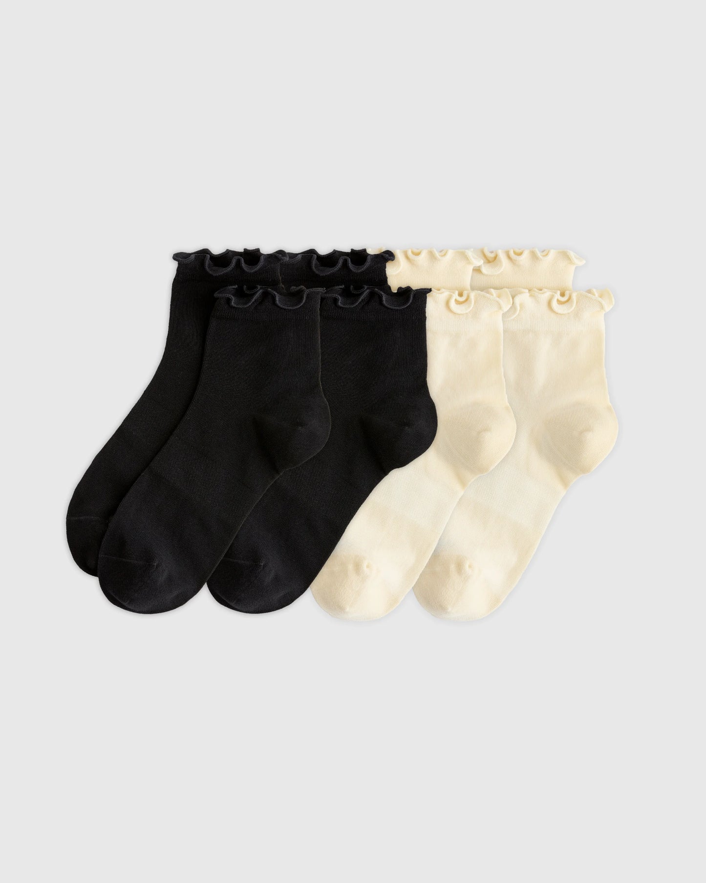Everyday Lightweight Cotton Ruffle Quarter Crew Sock (4-pack) - S / Black