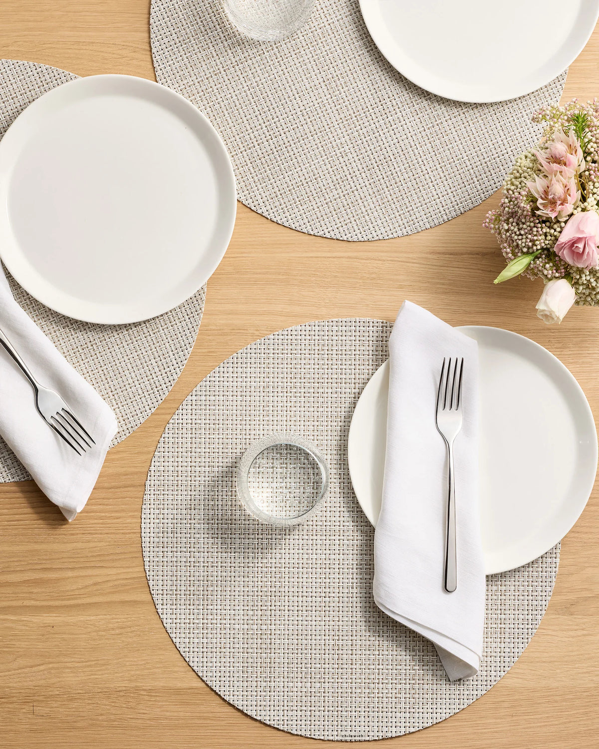 Basketweave Easy-Care Round Placemat, Set of 4 by Chilewich - One Size / Celadon