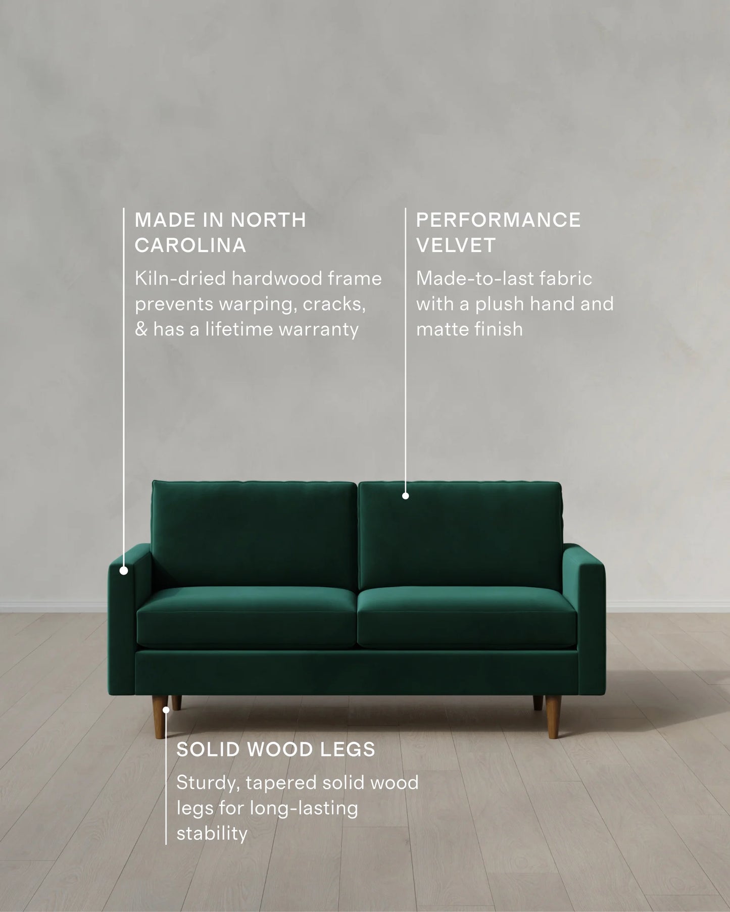 Atlas Midcentury Sofa in Performance Velvet - 6ft / Ivory