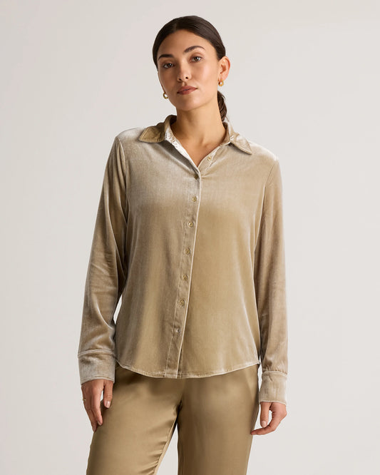 Stretch Silk Velvet Long Sleeve Shirt - XS / Dogwood