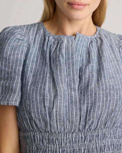 100% European Linen Tiered Maxi Dress - XS / Deep Navy