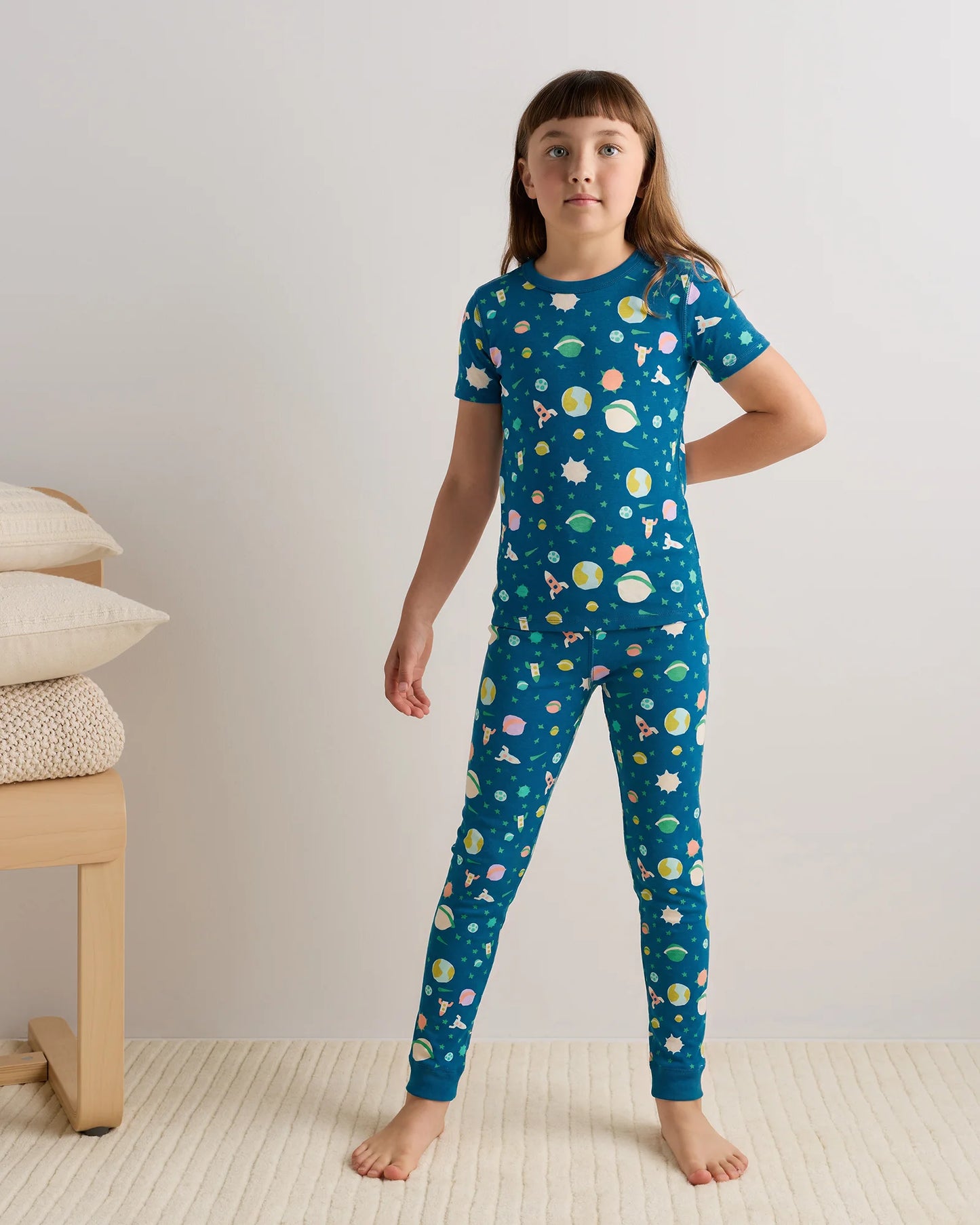 100% Organic Cotton Short Sleeve and Pant Pajama Set - 6 / Planets