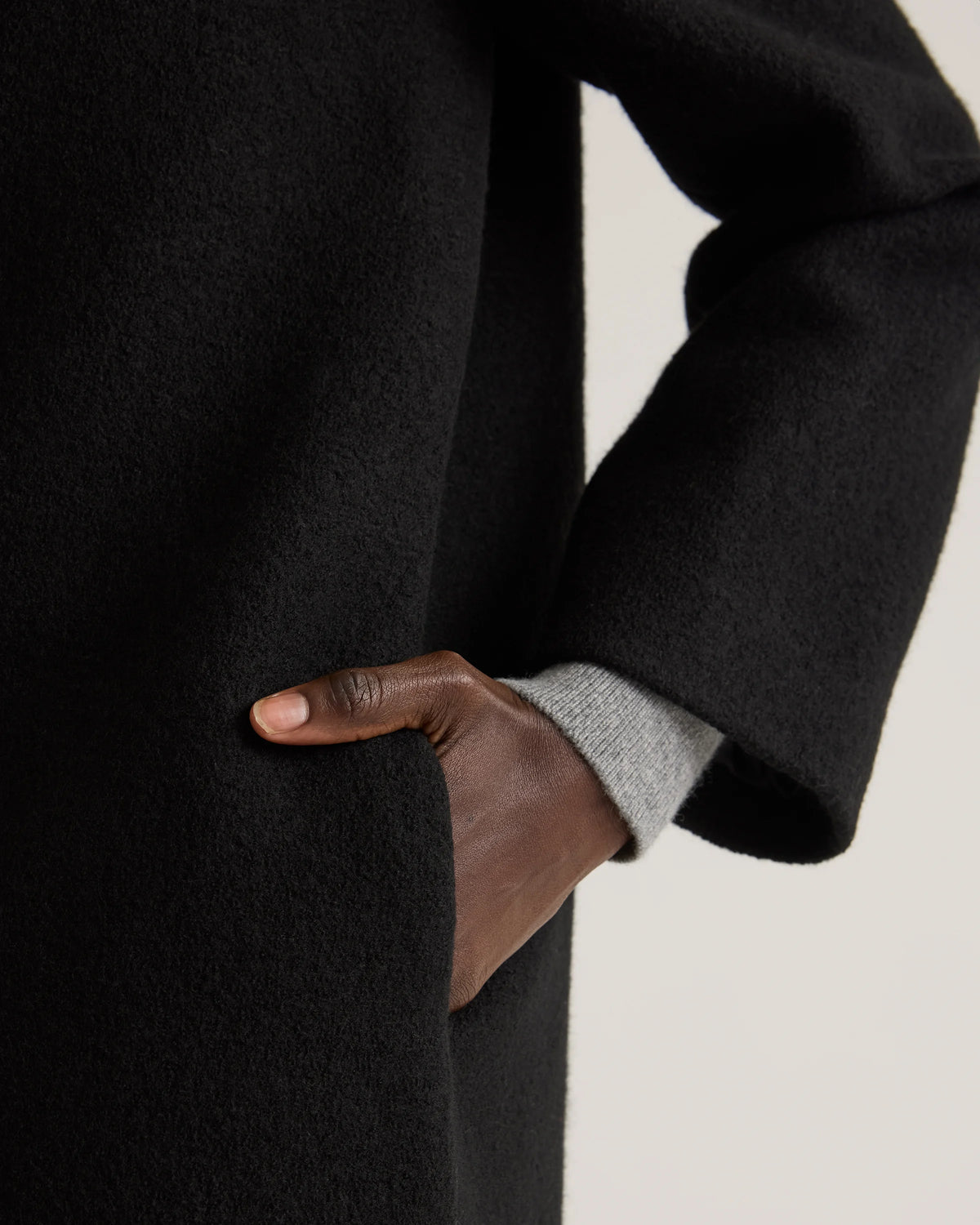 100% Merino Wool Shawl Collar Long Coat - XS / Heather Bone