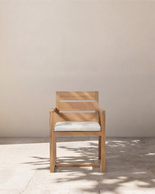 Linear Solid Teak Outdoor Dining Armchair - One Size / Natural Teak