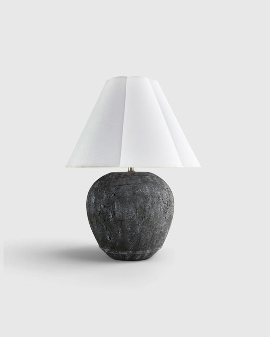 Rustic Cement Table Lamp with Fluted Shade - One Size / Black