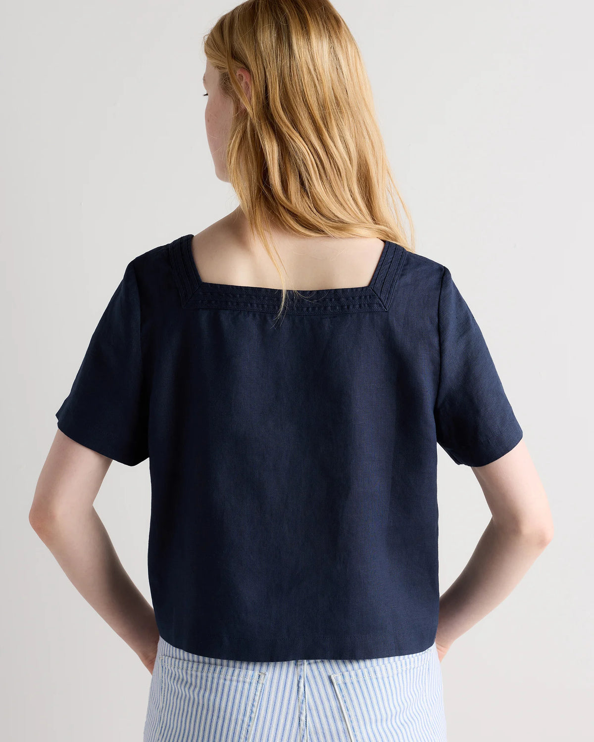 100% European Linen Square Neck Swing Top - XS / Black