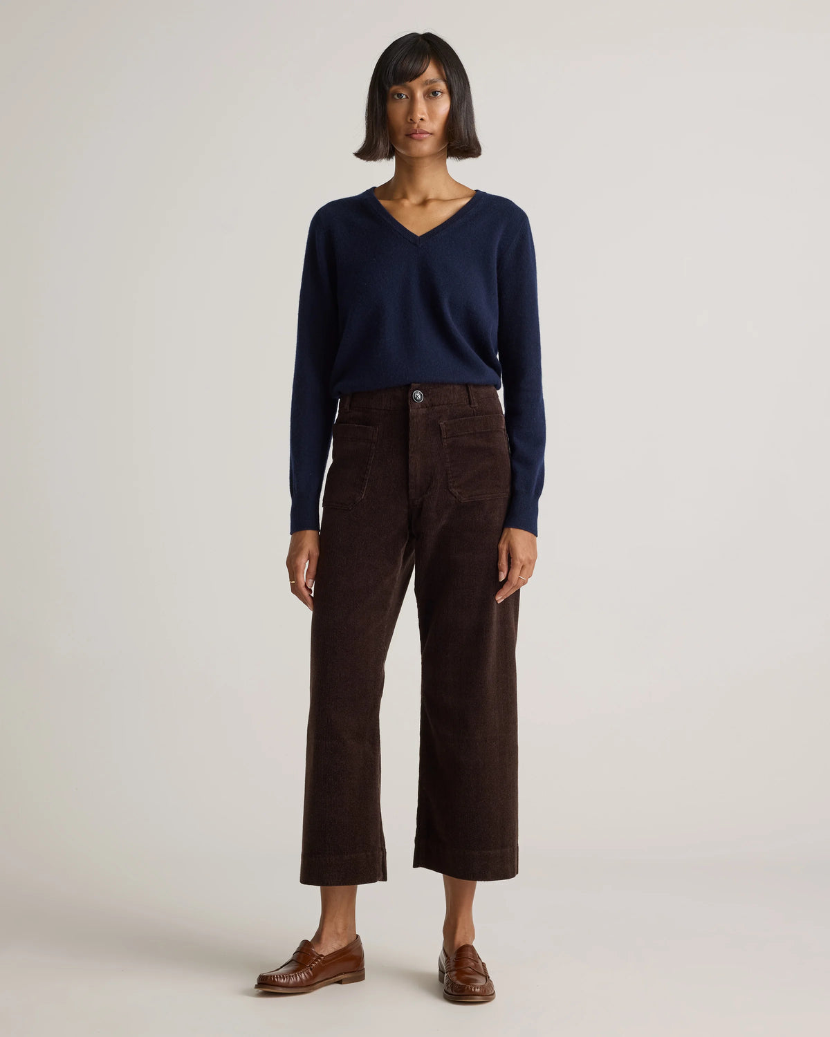 Organic Stretch Corduroy Cropped Wide Leg Pants - 0 / Black