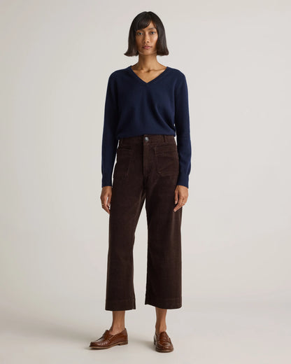 Organic Stretch Corduroy Cropped Wide Leg Pants - 0 / Black