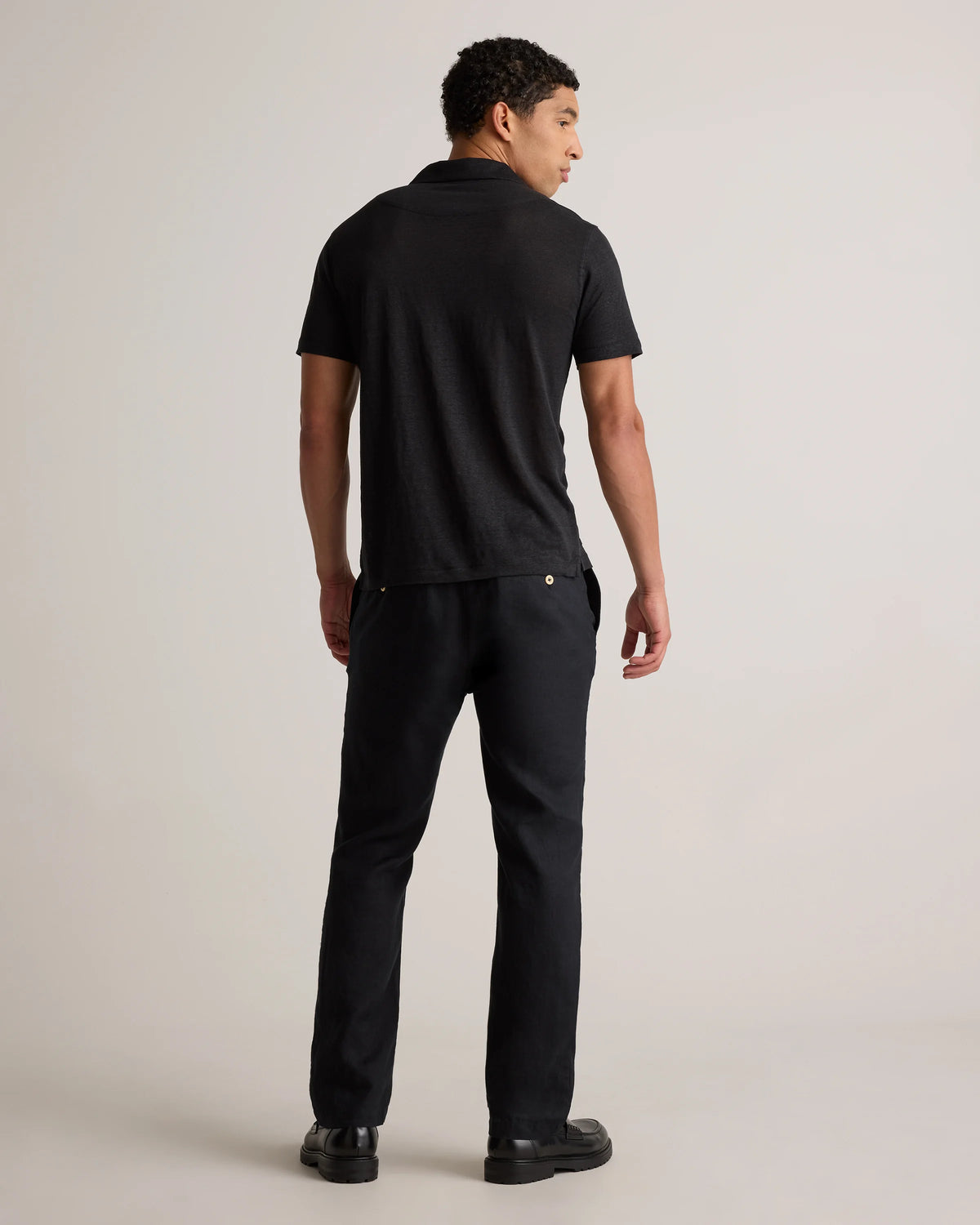 Men's 100% European Linen Jersey Polo - S / Black