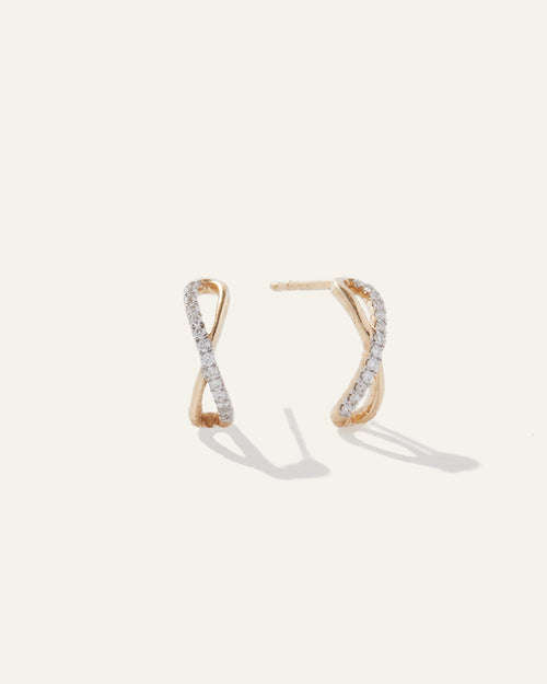 14K Gold Pave Diamond X Hoops - One Size / Yellow Gold