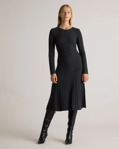 Mongolian Cashmere Wide-Rib Midi Dress - XS / Black