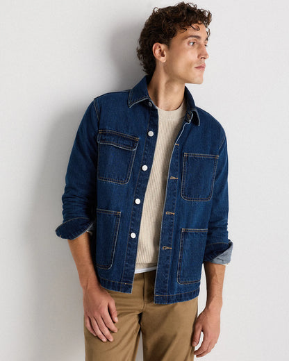 100% Organic Cotton Denim Chore Jacket - S / Dark Indigo