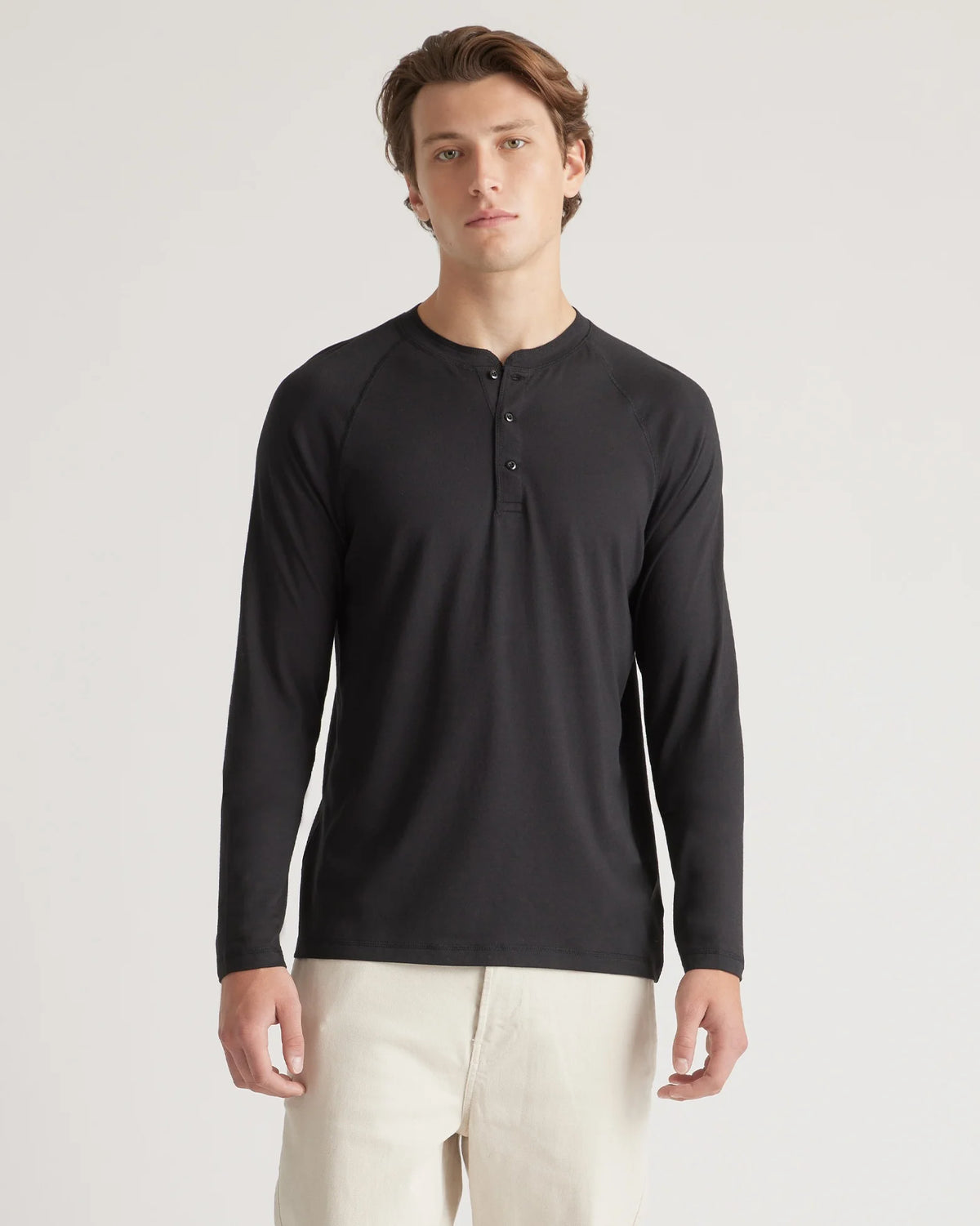 Cotton Modal Long Sleeve Henley Tee - S / Heather Grey