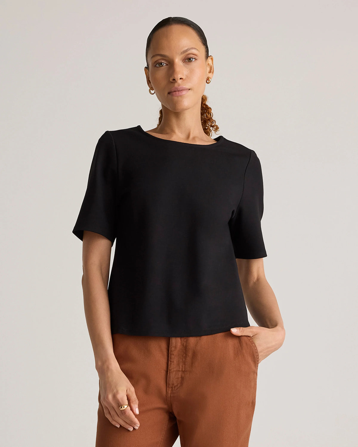 Ultra-Stretch Ponte Short Sleeve Top - XS / Black
