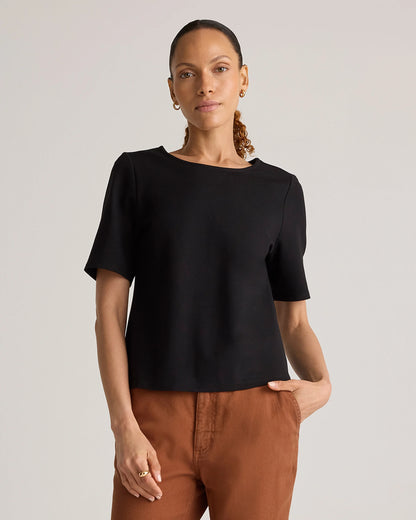 Ultra-Stretch Ponte Short Sleeve Top - XS / Black