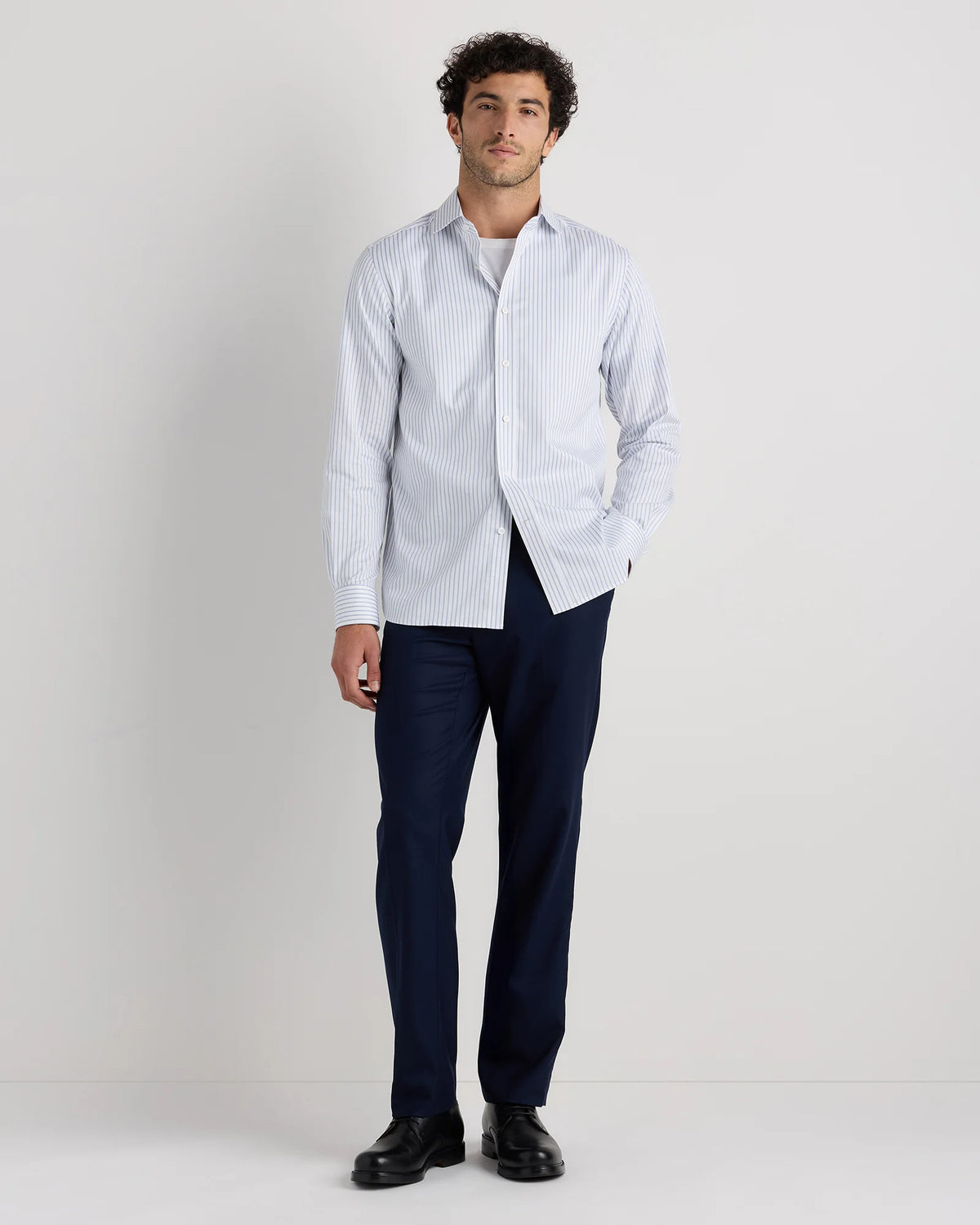 Organic Cotton Stretch Twill Dress Shirt - S / Grey Stripe
