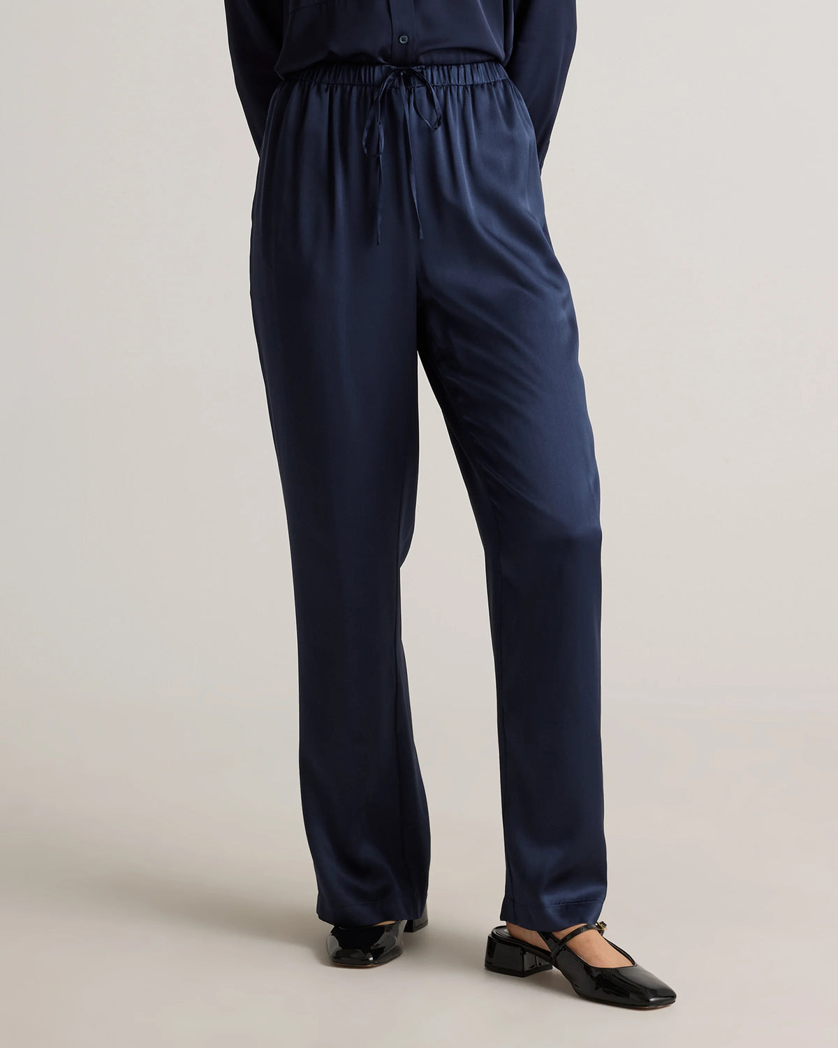 100% Washable Silk Drawstring Wide Leg Pants - XS / Black