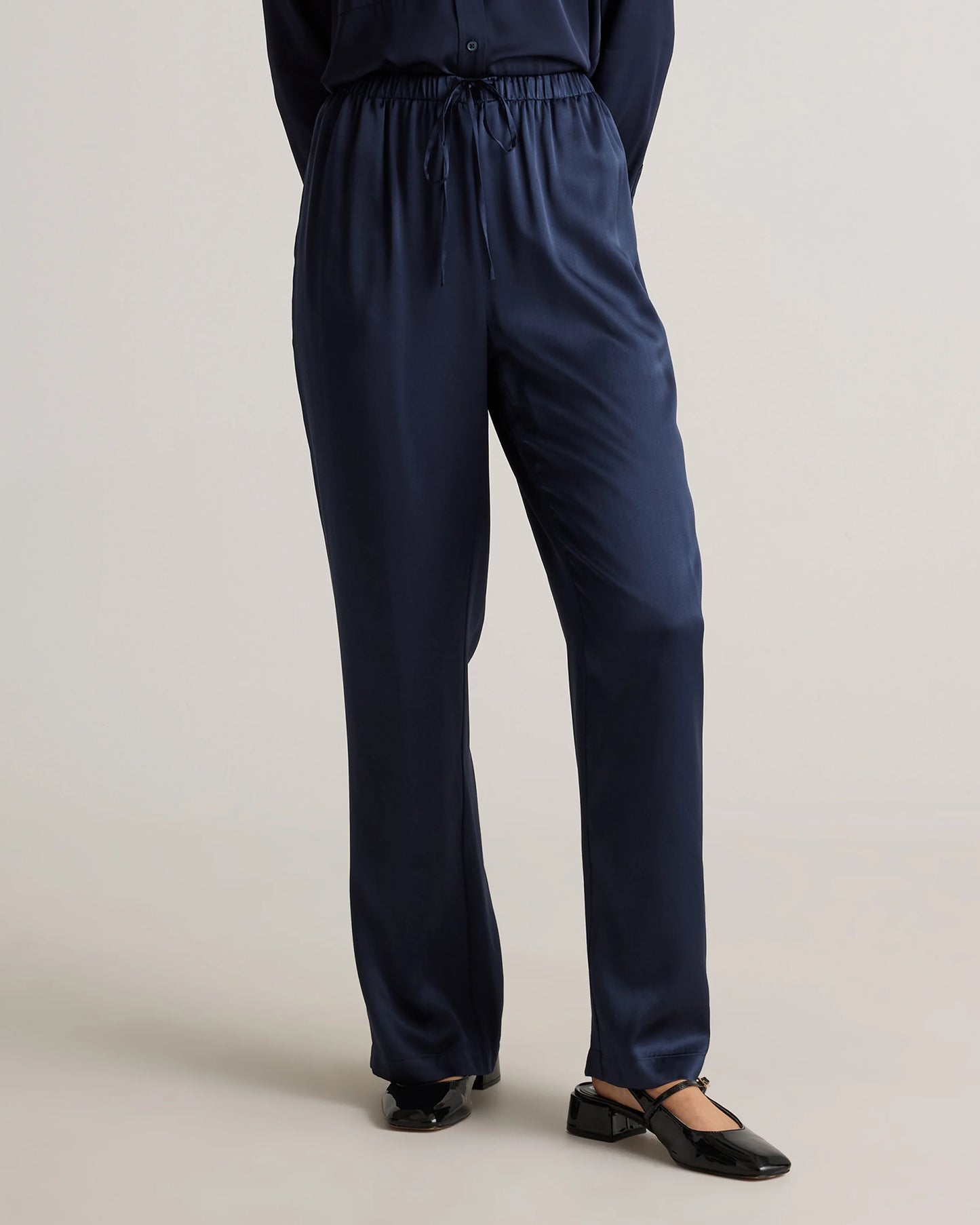 100% Washable Silk Drawstring Wide Leg Pants - XS / Champagne