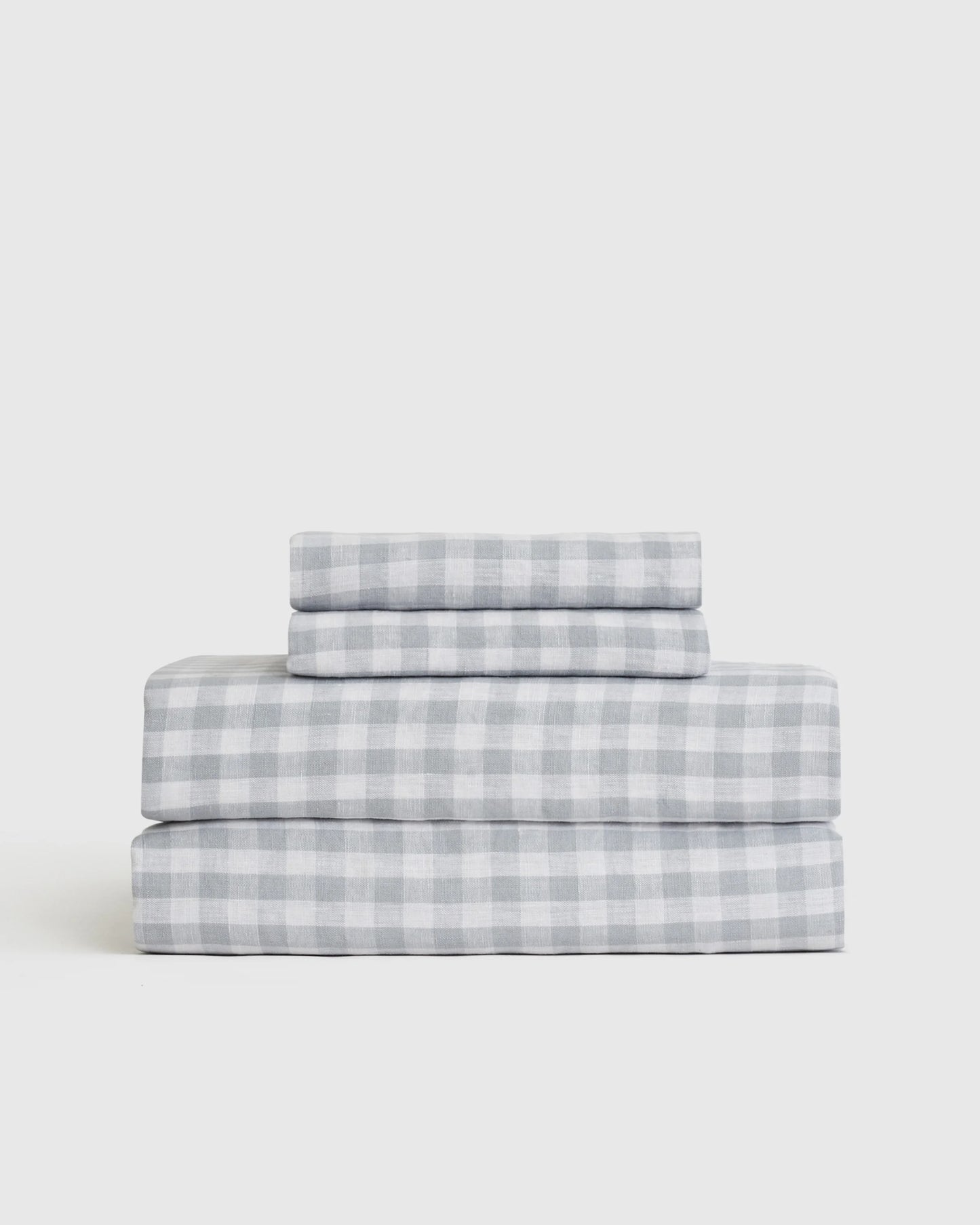 European Linen Gingham Sheet Set - Twin / Blue Fog