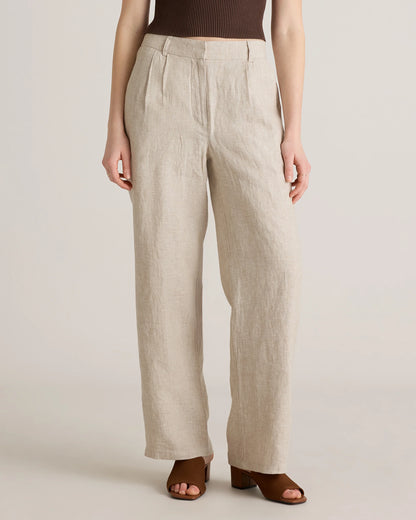 100% European Linen Pleated Trouser - 0 / Bayberry Olive