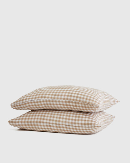 European Linen Gingham Pillowcase Set - Standard / Willowleaf