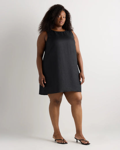100% European Linen Tank Mini Dress - 1X / Black