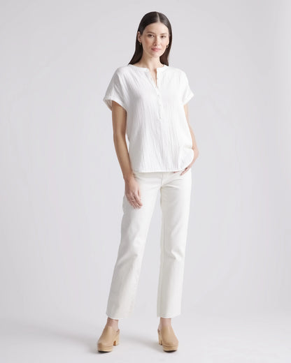 100% Organic Cotton Gauze Roll Sleeve Shirt - XS / Spiced Orange