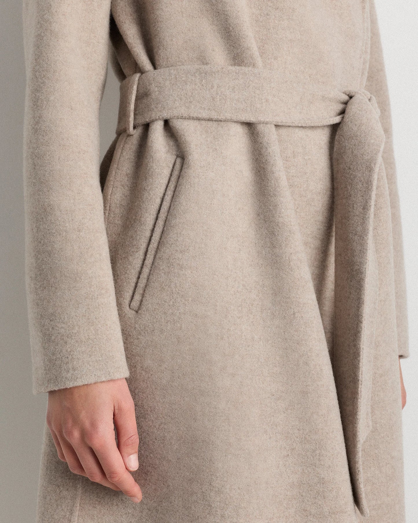 Double-Faced Merino Wool Draped Collar Wrap Coat - XS / Oat