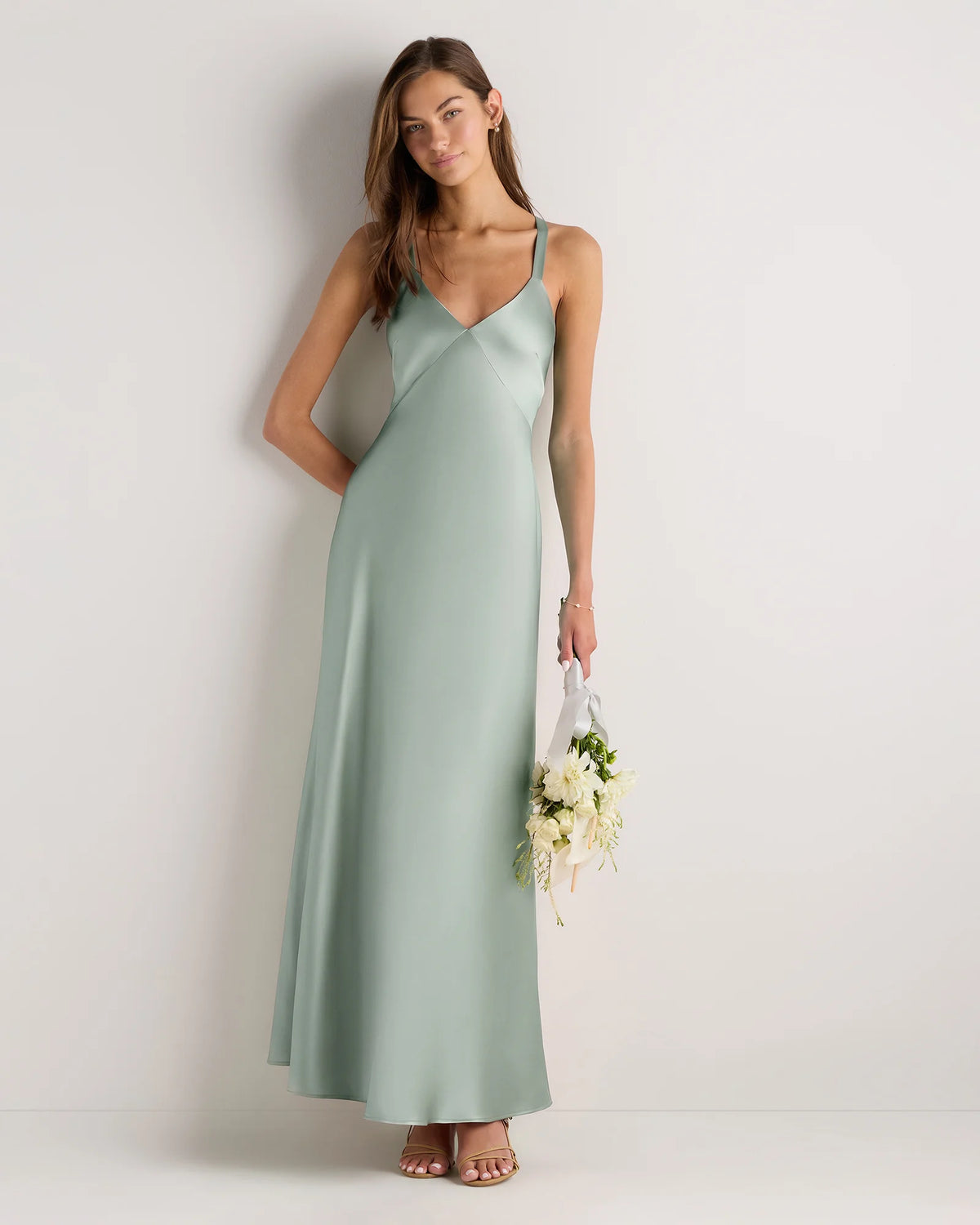 Bianca Stretch Satin Dress - 0 / Garden Sage Green