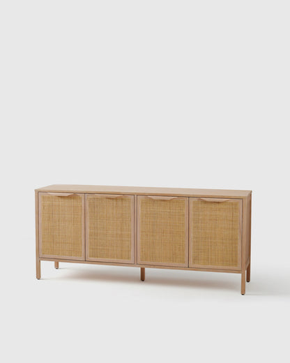 Solid Wood and Natural Rattan Sideboard - One Size / Natural