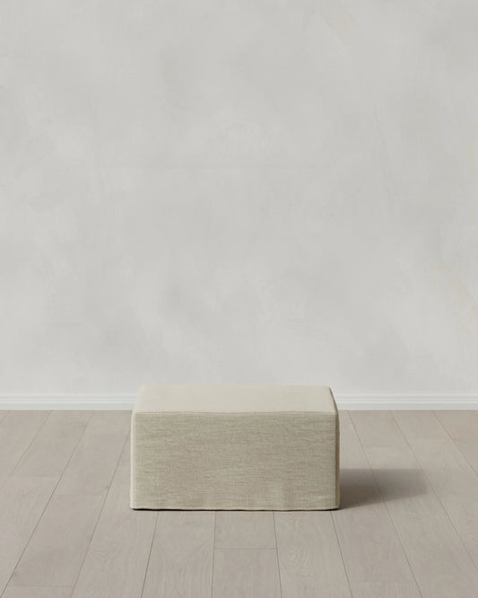 Ellery Slipcover Ottoman in Performance Linen - One Size / Sand