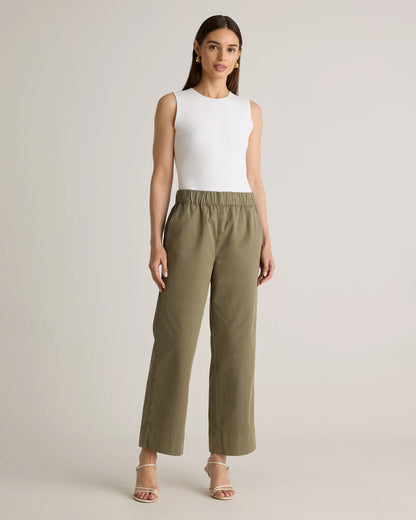 Organic Stretch Cotton Wide Leg Chino Pants - 0 / Olive