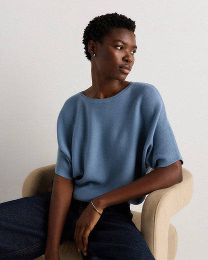 Lightweight Cotton Cashmere Link-Stitch Dolman Sweater - XS / Sugar Stone