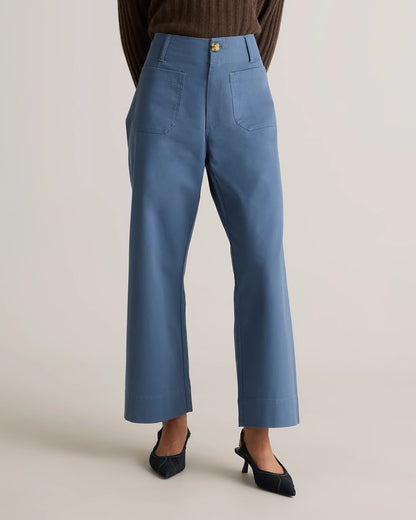 Organic Stretch Cotton Chino Cropped Wide Leg Pants - 0 / Aegean Blue