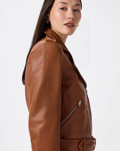 100% Leather Motorcycle Jacket - XS / Cognac