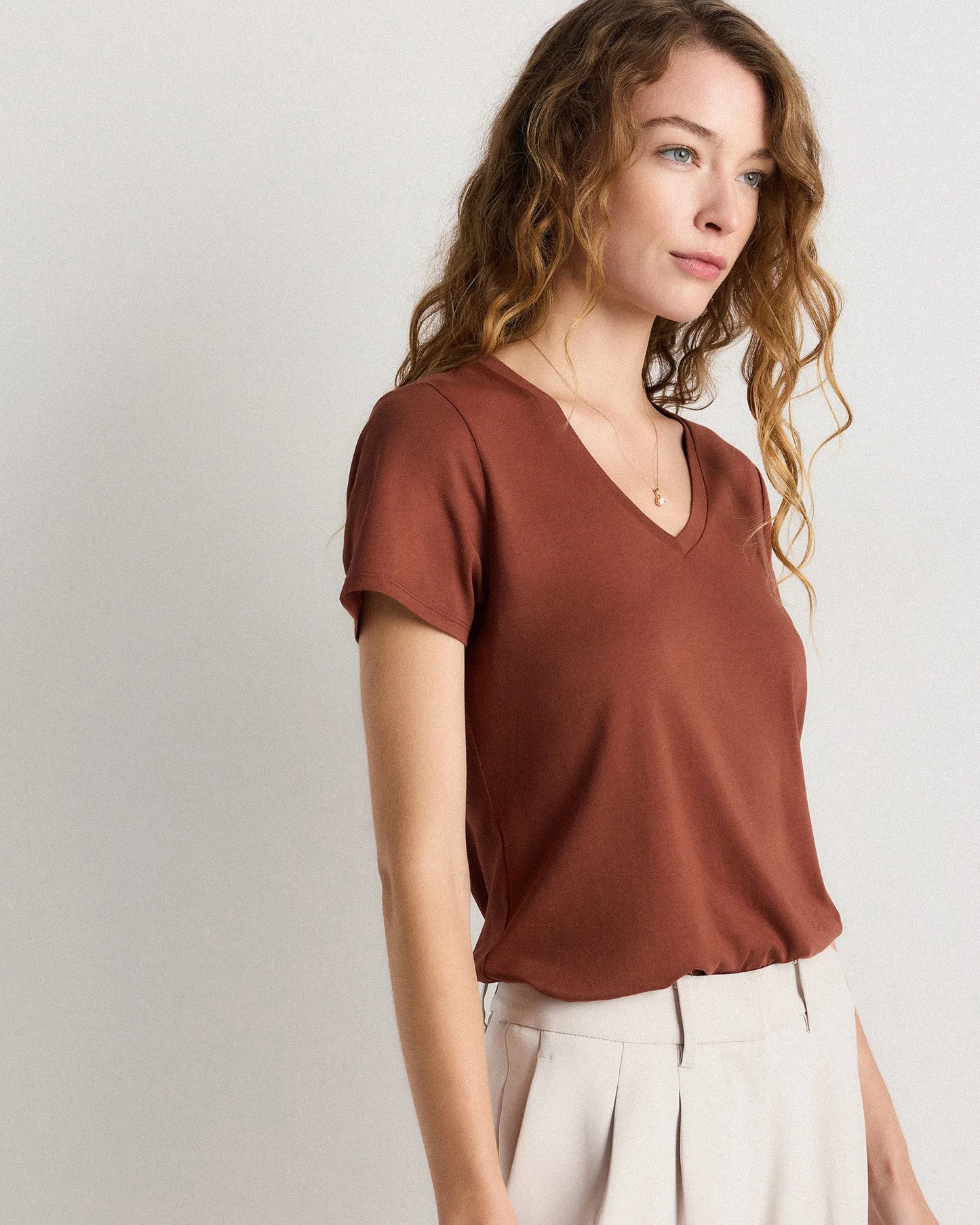 Cotton Modal V-Neck Tee - XS / Navy