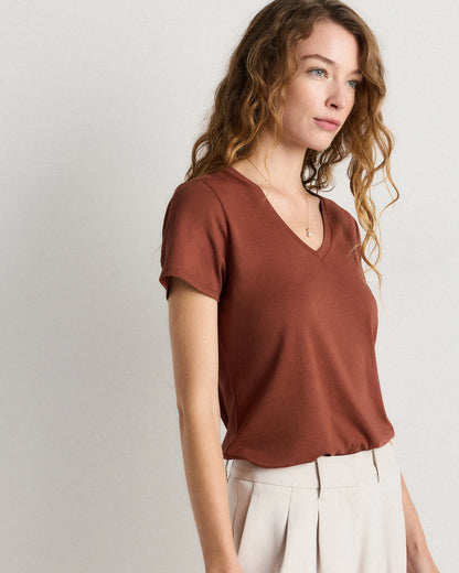 Cotton Modal V-Neck Tee - XS / Navy