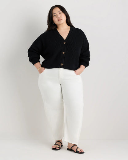100% Organic Cotton Fisherman Boxy Cropped Cardigan - 1X / Black