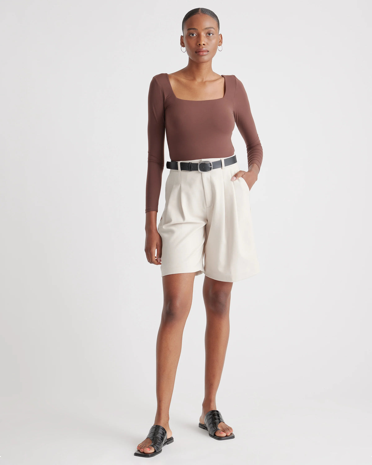 Second Skin Square Neck Long Sleeve Bodysuit - XS / Black