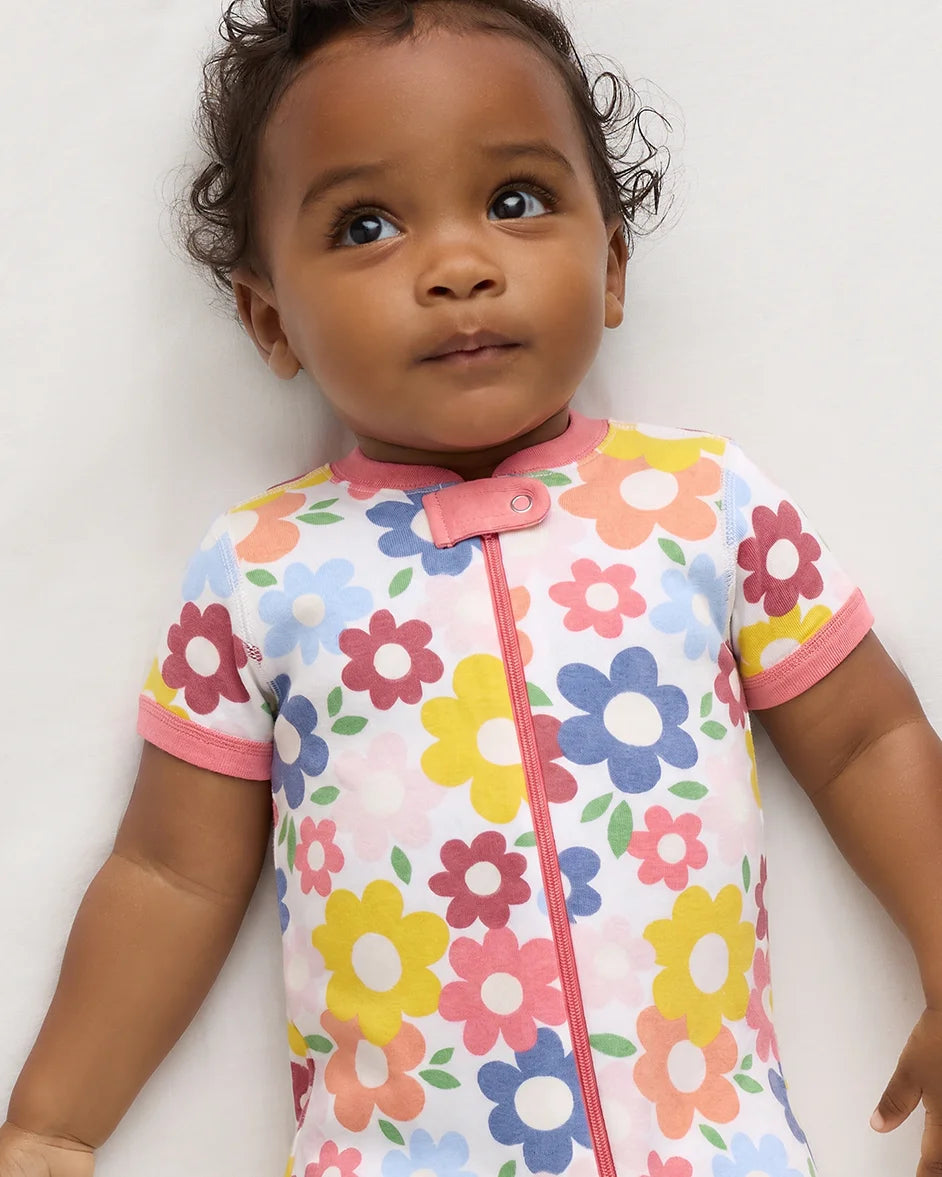 100% Organic Cotton Shortie Onesie Pajama - 0-3M / Animal Faces