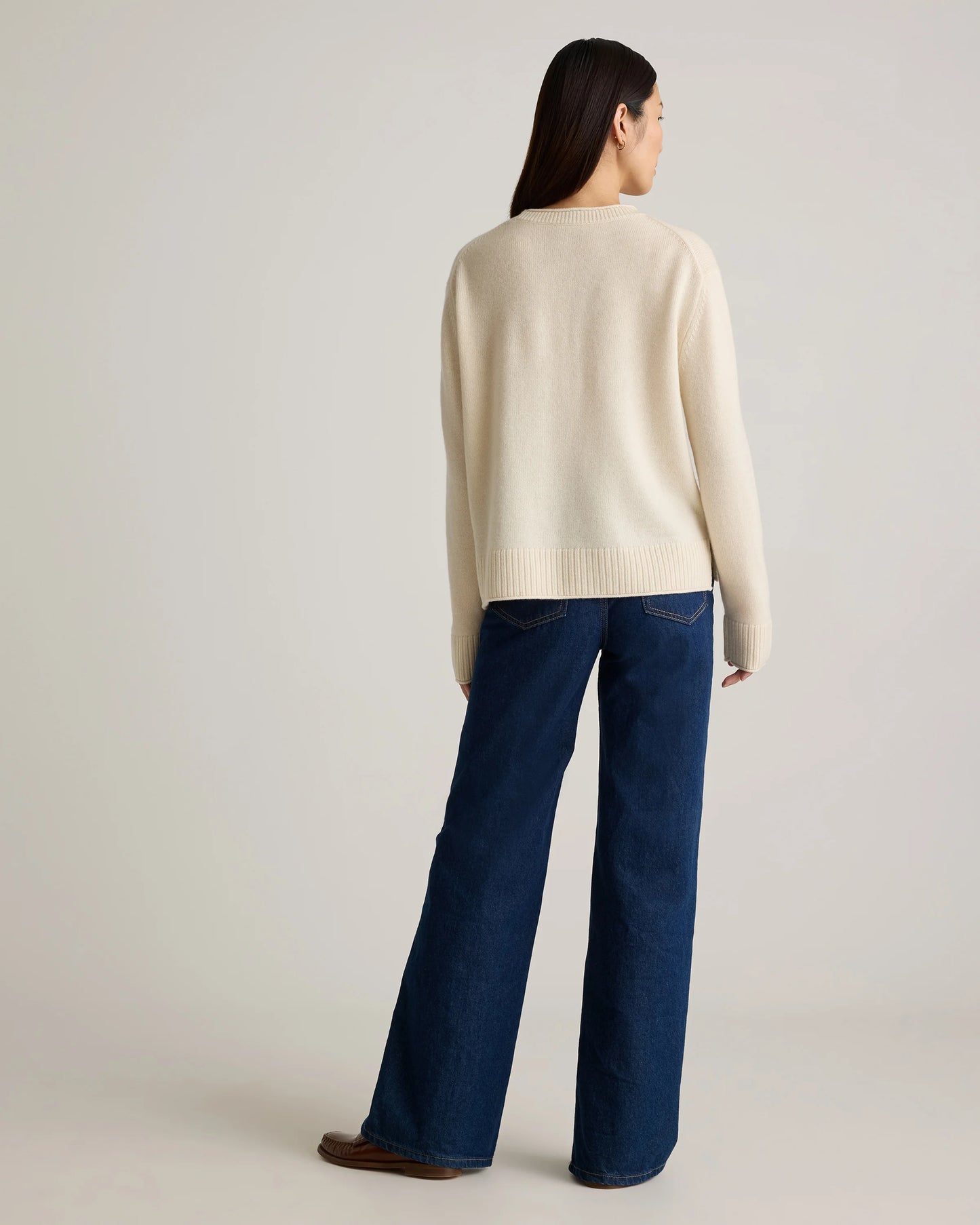 Mongolian Cashmere Boxy Crewneck Sweater - XS / Faded Denim/Brown/Ivory Variegated Stripe