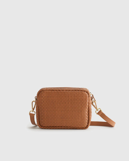 Italian Leather Handwoven Crossbody - One Size / Cognac