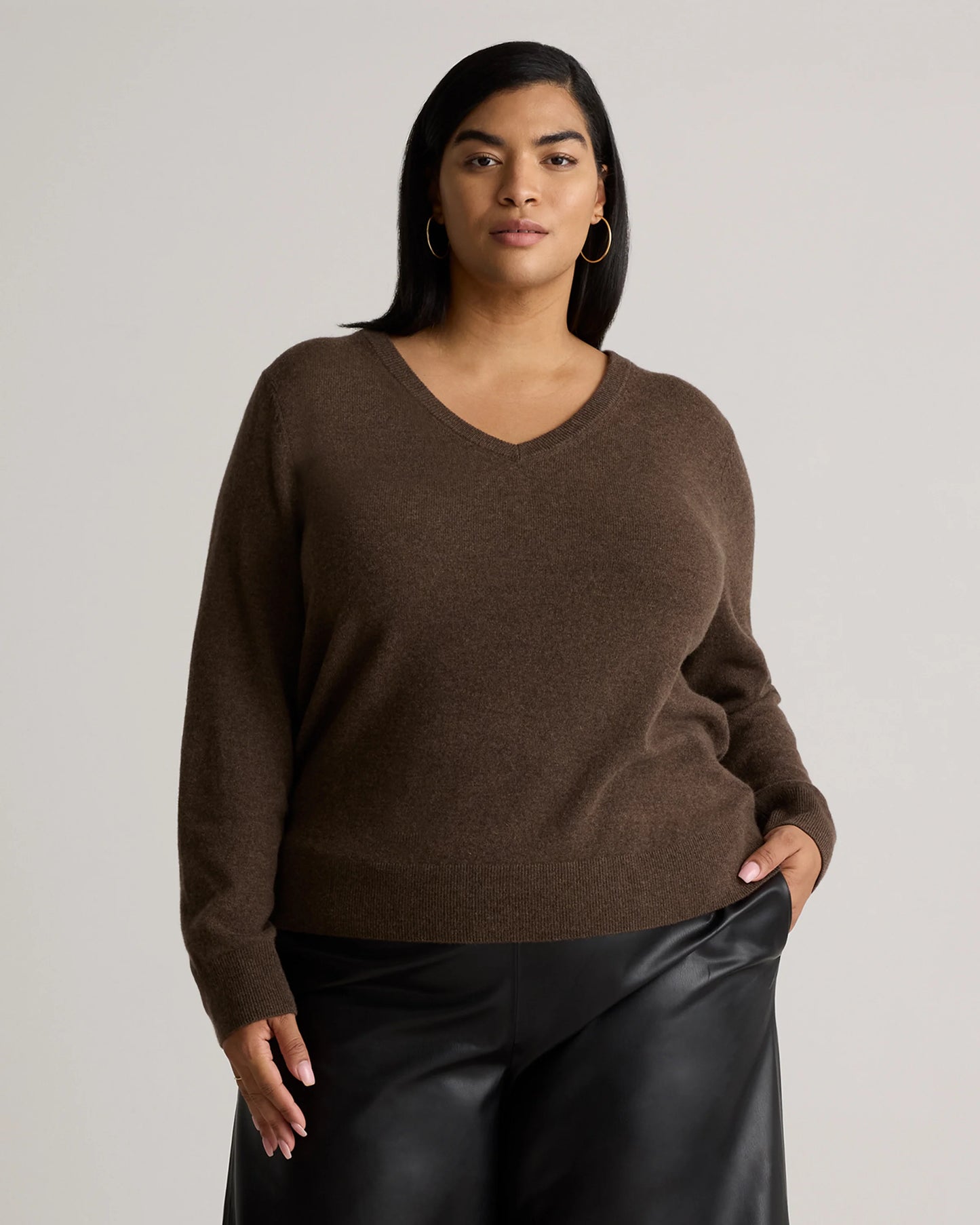 Mongolian Cashmere V-Neck Sweater - 1X / Heather Vintage Pink