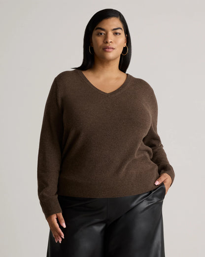 Mongolian Cashmere V-Neck Sweater - 1X / Heather Vintage Pink
