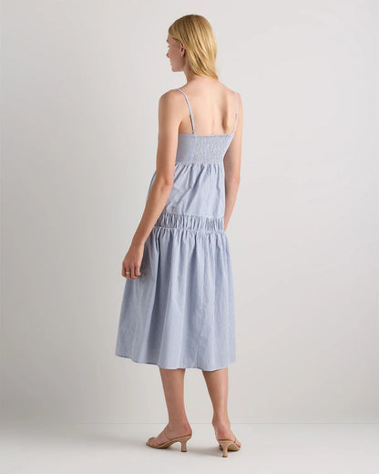 100% Organic Cotton Poplin Spaghetti Strap Maxi Dress - XS / Light Blue Stripe